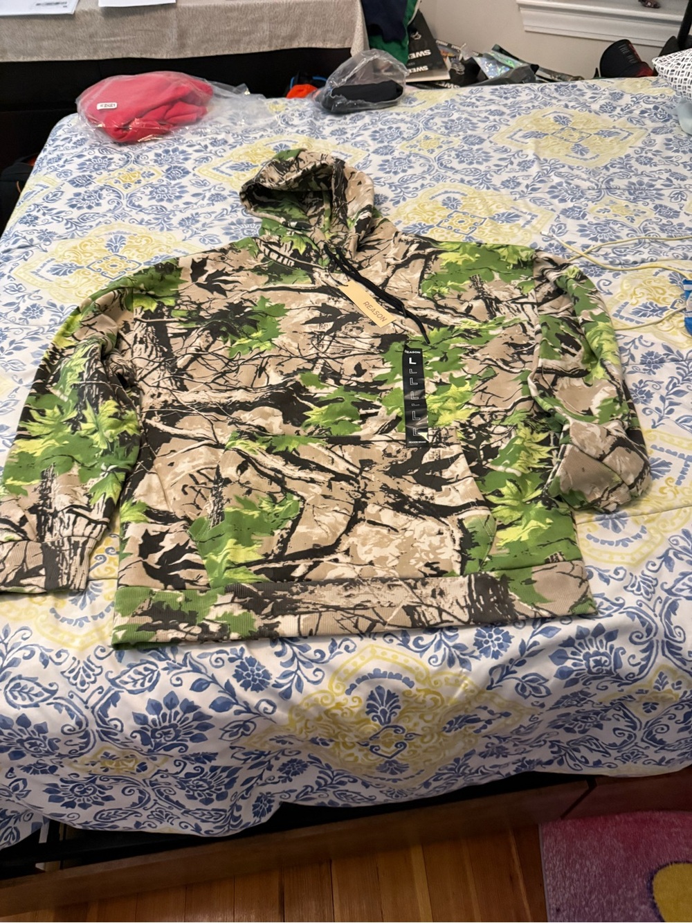 Reason Men’s Camo Fleece Hoodie in Green and Tan